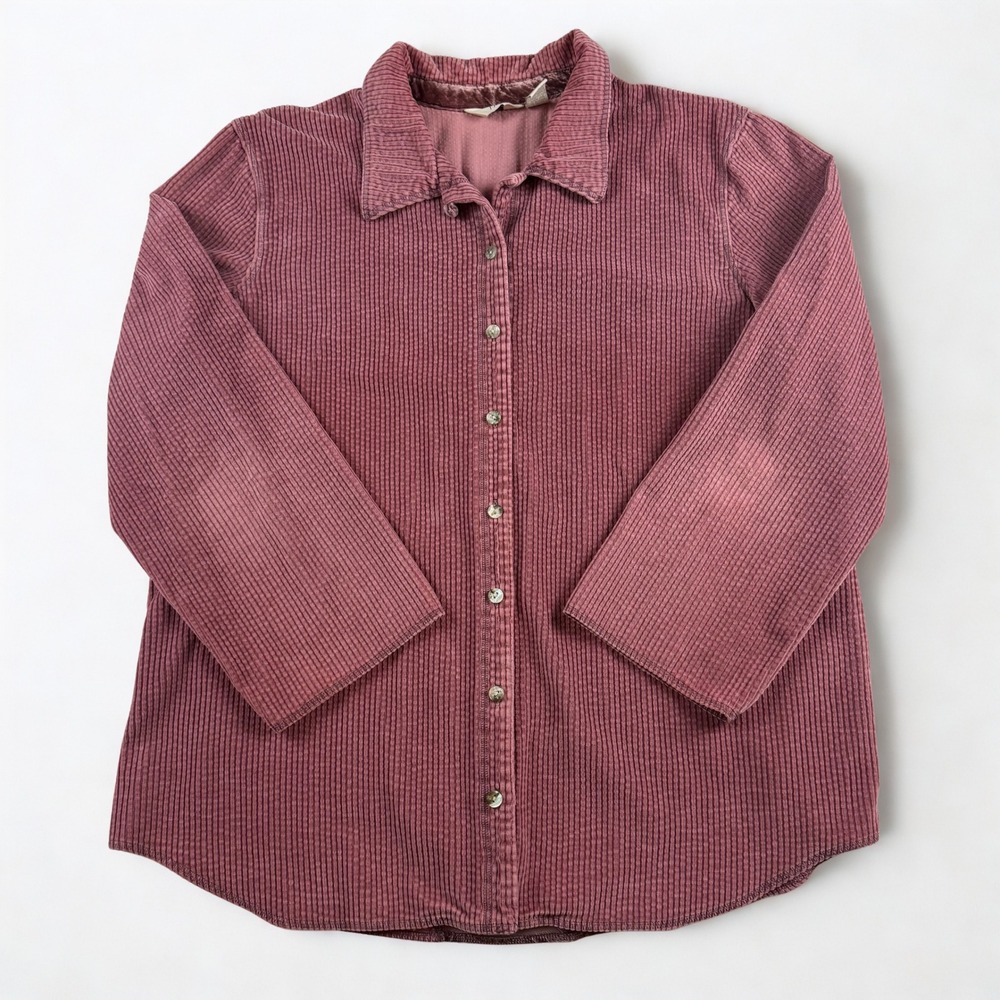 J. Jill Corduroy Velvet Shirt Womens XL Dusty Rose Patchwork Lagenlook Shacket